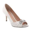 White wedding shoes low heel with rhinestone embellishment - Elegant bridal heels by Lajwanti Collections