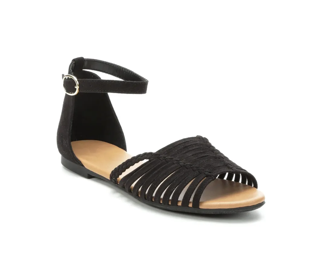 Black strappy flat shoes with ankle strap by Lajwanti Collections - Custom and Private Label Footwear Manufacturer