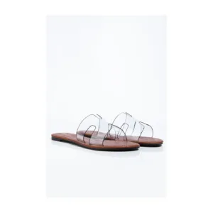 clear flat shoes with transparent straps and wooden sole by Lajwanti Shoes