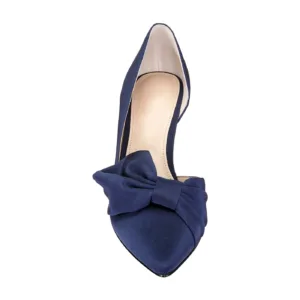 Additional top view of navy blue custom made pumps with bow detail, designed by Lajwanti Designers.