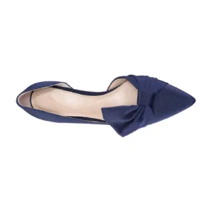 Top view of navy blue custom made pumps with a bow detail by Lajwanti Designers.