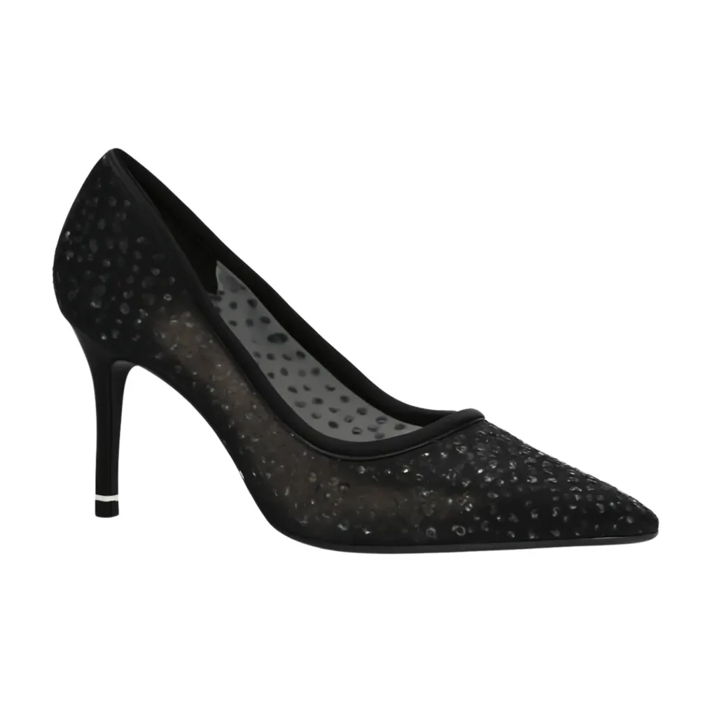 Elegant black wedding shoes for bride by Lajwanti Designers, featuring a stylish design with shimmering details.
