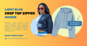 Light Blue Crop Top Zipper Hoodie ​