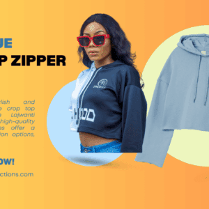 Light Blue Crop Top Zipper Hoodie ​