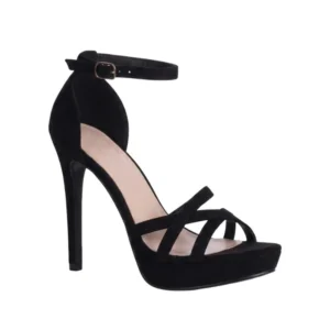Draft — verify against actual image before upload — Custom Black Platform Heels primary three-quarter product view for B2B product development