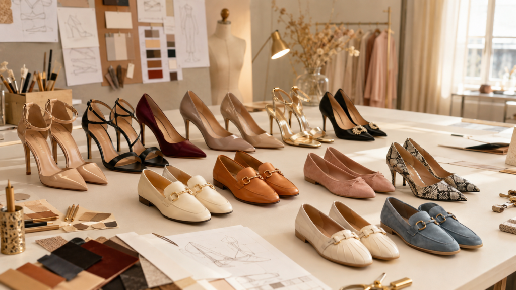 12 pair MOQ women's shoes collection planning with different footwear designs and colors
